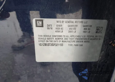 2016 Chevrolet Malibu Ls z USA, uszkodzony, nr VIN 1G1ZB5ST2GF321155